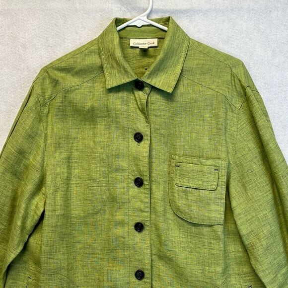 COLDWATER CREEK 100% Linen Utility Button Jacket Drawstring Hem Green Large EUC - Picture 1 of 12